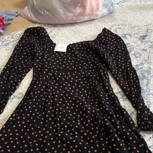 American Eagle Outfitters Black Dress with Tan Polka Dots